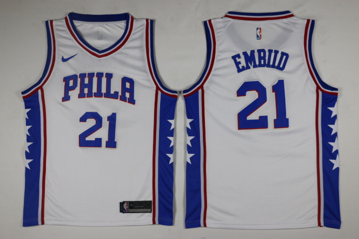 Men Philadelphia 76ers #21 Embiid White Game Nike NBA Jerseys
